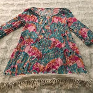 Lilly Pulitzer flamingo off the shoulder dress